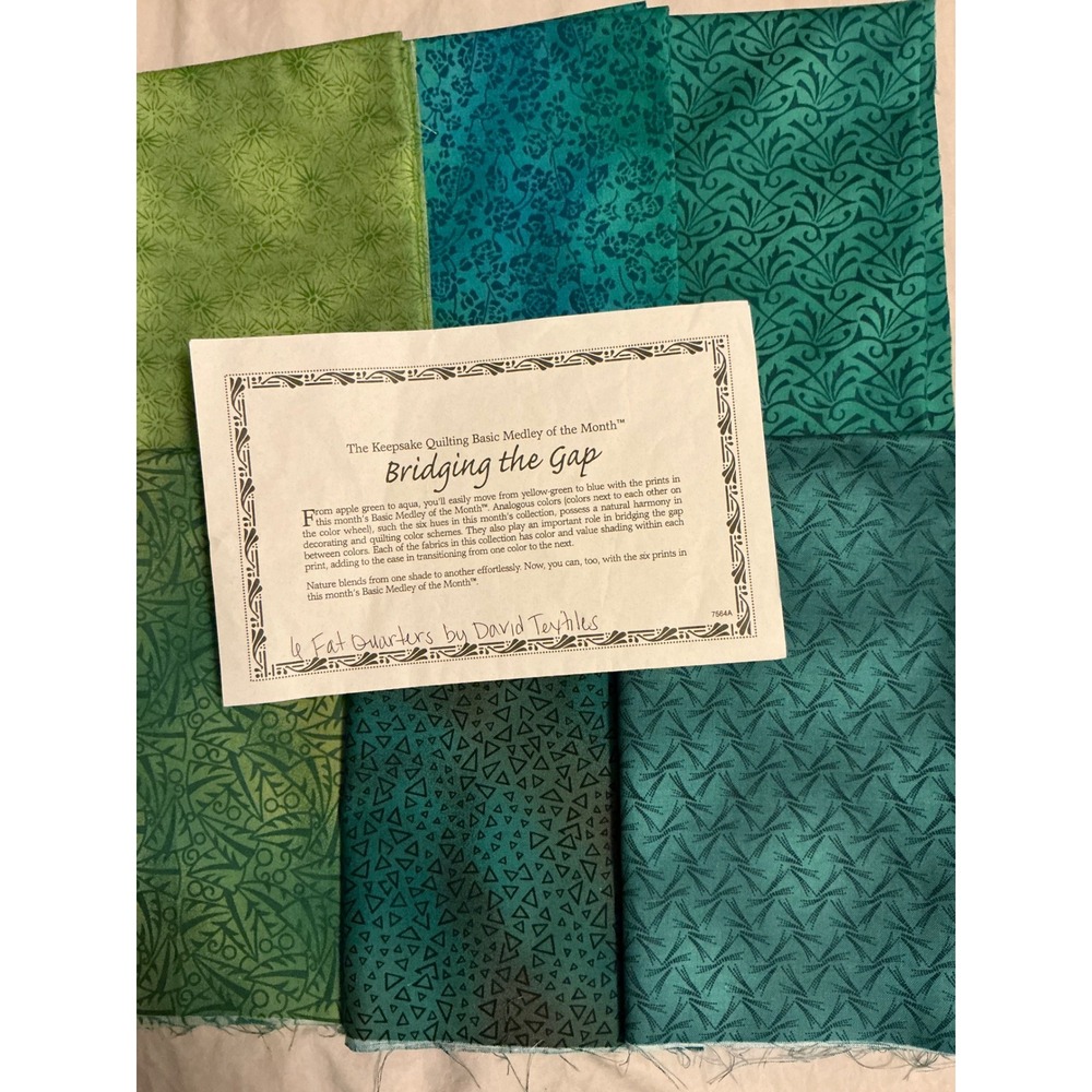 David Textiles Bridging the Gap 6 Fat Quarters Green Aqua Cotton Fabric Bundle